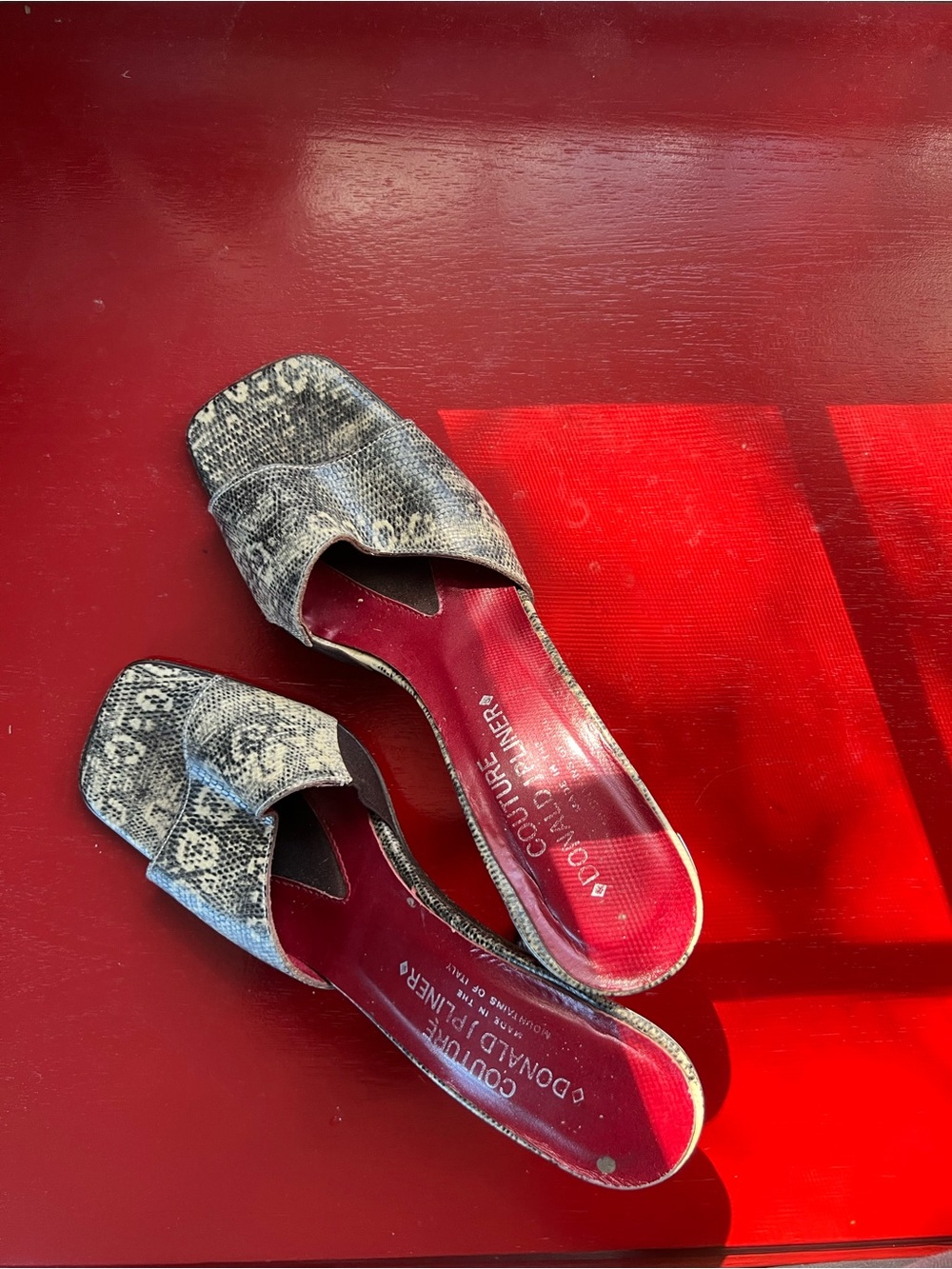 Donald J. Pliner Snake-Print heels with Red Insoles
